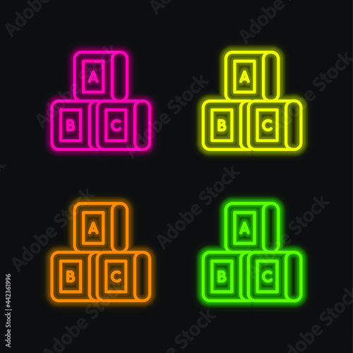 Blocks four color glowing neon vector icon