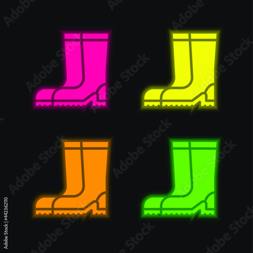 Boot four color glowing neon vector icon