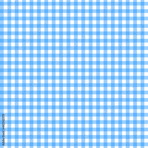 Blue geometric gingham seamless pattern. Checked endless texture surface design. Checkwork boundless background for textile, napery, tablecloth, stationery, paper wrap, flyer, advertisement, package