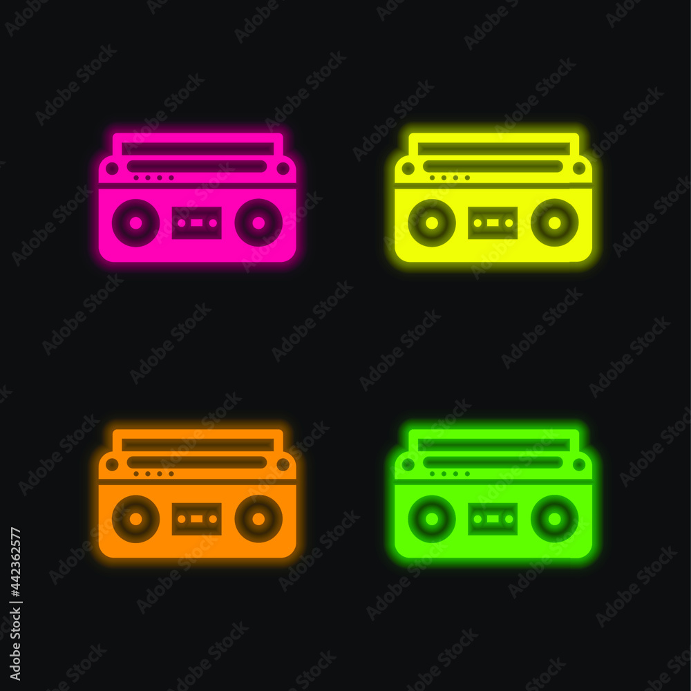 Boom Box With Controls And Settings four color glowing neon vector icon Boom Box With Controls And Settings four color glowing neon vector icon