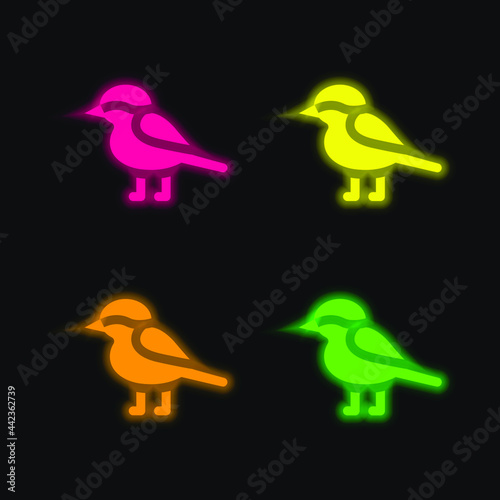 Bird four color glowing neon vector icon