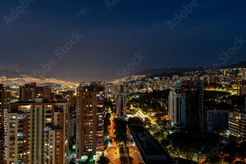 Medellin  Antioquia  Colombia. December 21  2020  Night urban landscape with buildings in El Poblado.