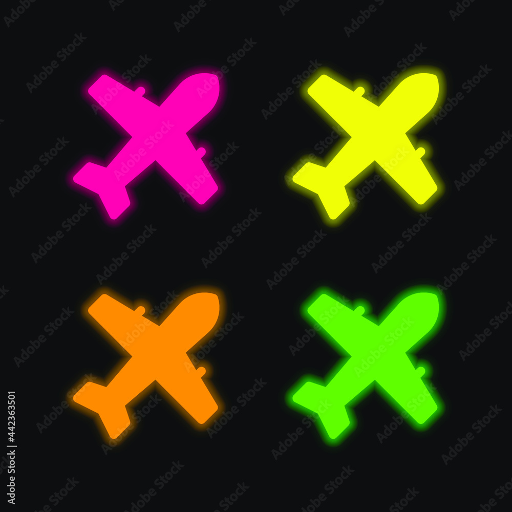 Obraz premium Airplane four color glowing neon vector icon