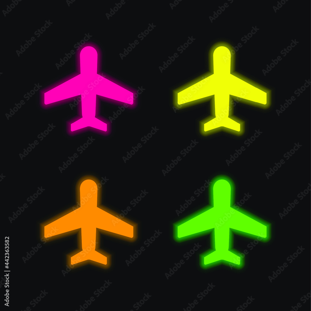 Obraz premium Aeroplane four color glowing neon vector icon