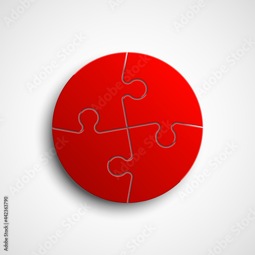 Simple Puzzle four piece round business presentation. Circle outline infograph. 4 Step puzzle contour process diagram. Section line compare puzzle banner.