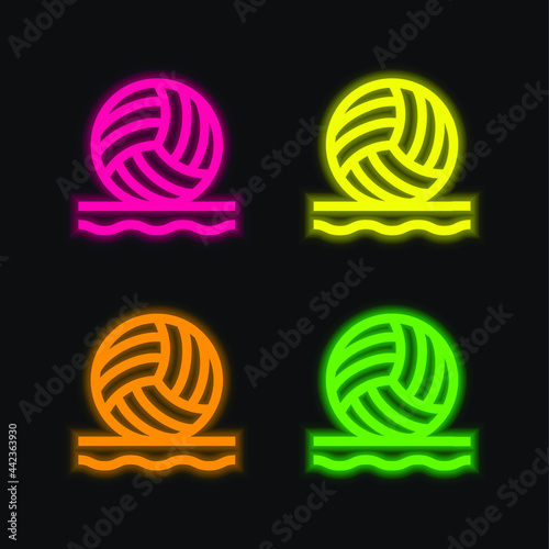 Beach Volleyball four color glowing neon vector icon