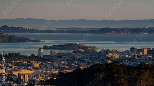 Early morning sun rising on San Francisco, Ca. the city on the bay beautiful view