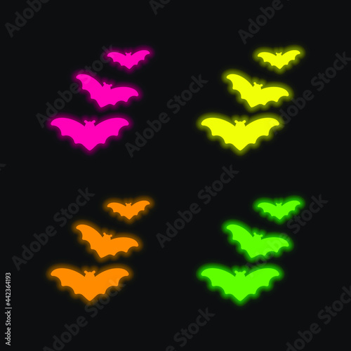 Fototapeta Naklejka Na Ścianę i Meble -  Bats four color glowing neon vector icon