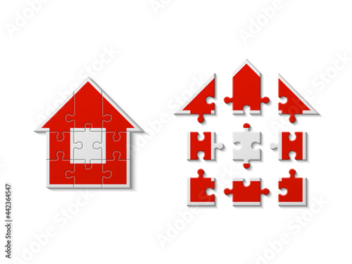Wallpaper Mural Puzzle house presentation. Home kit banner. Infographic template with explanatory text field for business statistics illustration Torontodigital.ca