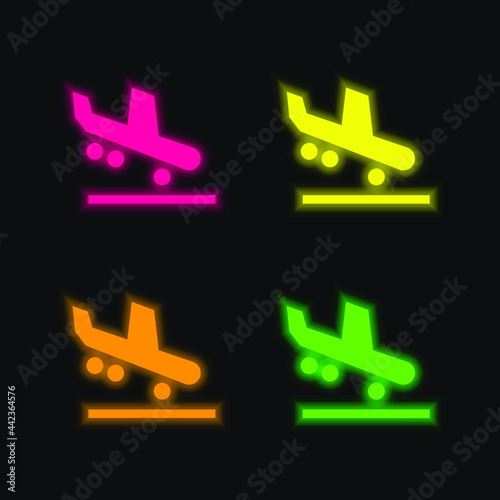 Arrival four color glowing neon vector icon