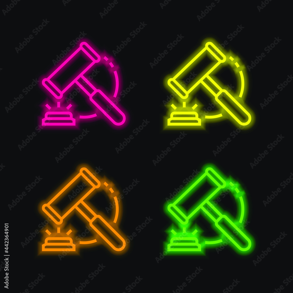Auction four color glowing neon vector icon