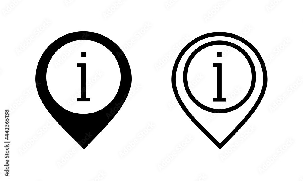 Map pin with information sign. Pointer with info and faq icon. Illustration vector Map pin with information sign. Pointer with info and faq icon. Illustration vector