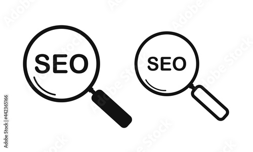 Magnifying SEO. Search engine optimazion word in magnifier. Illustration vector