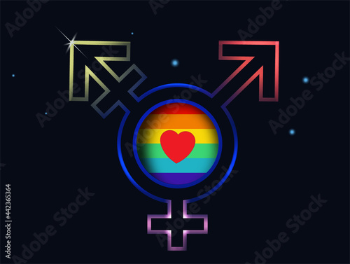 LGBT unity symbol. Transgender or gender symbol flat vector icon on black background. Vector illustration for apps and websites.