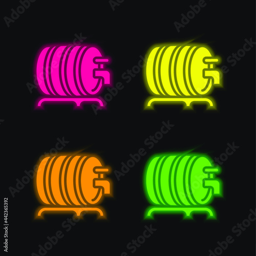 Beer Keg four color glowing neon vector icon