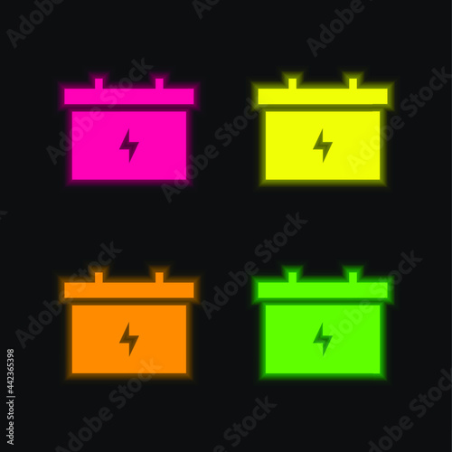 Battery four color glowing neon vector icon