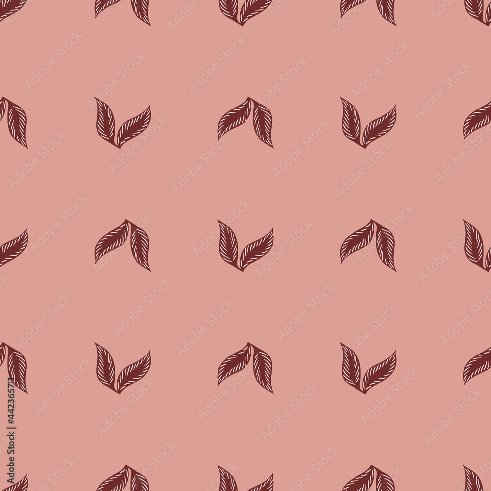 Herbal seamless pattern with simple leaves silhouettes print. Pastel pink background. Nature backdrop. Herbal seamless pattern with simple leaves silhouettes print. Pastel pink background. Nature backdrop.