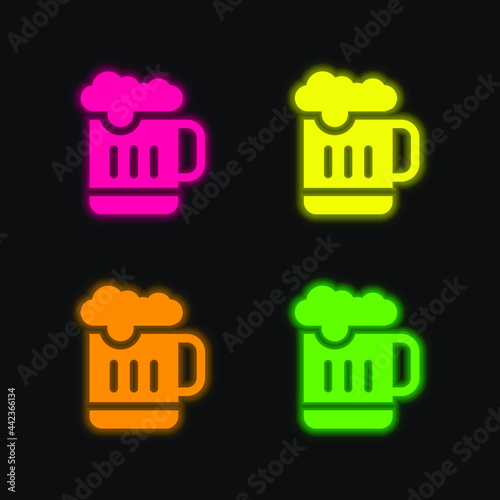 Beer four color glowing neon vector icon