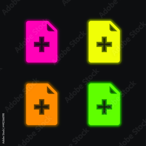 Add File four color glowing neon vector icon