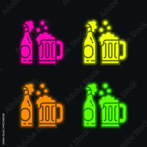 Beer four color glowing neon vector icon