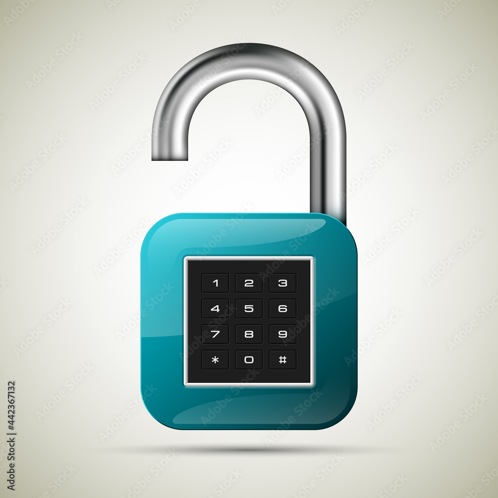 realistic opened padlock. Steel Mechanical Combination lock. Privacy padlock illustration. Enter the PIN code. Electronic lock icon. Reliable Protection open padlock badge. Code combination symbol realistic opened padlock. Steel Mechanical Combination lock. Privacy padlock illustration. Enter the PIN code. Electronic lock icon. Reliable Protection open padlock badge. Code combination symbol