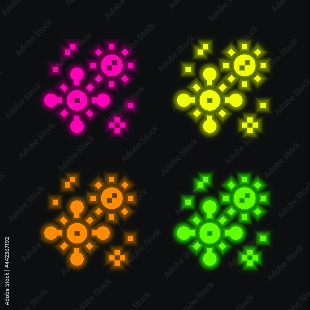 Bacterium four color glowing neon vector icon