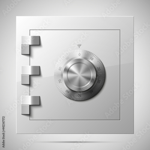 Image of a steel safe. Armored box background. The door safe a bank vault with a combination lock. Reliable Data Protection. Long-term savings. Deposit box safe icon.Protection of personal information