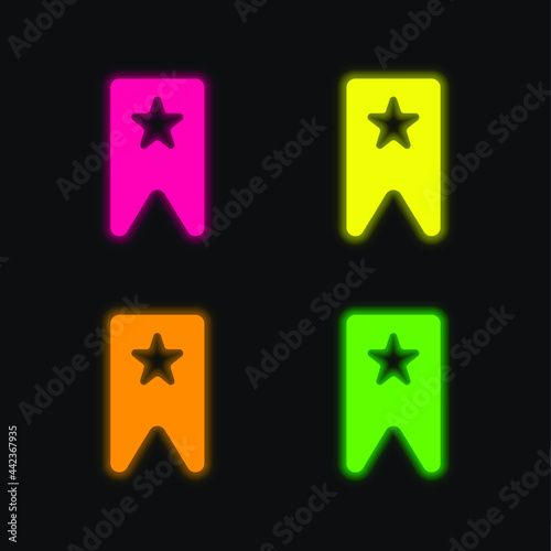 Bookmark For Favorites four color glowing neon vector icon