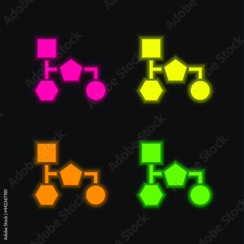 Block Scheme Of Black Geometrical Shapes four color glowing neon vector icon