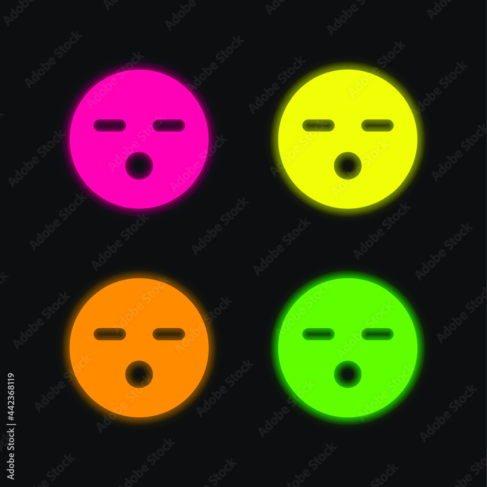 Fototapeta premium Boring Face four color glowing neon vector icon
