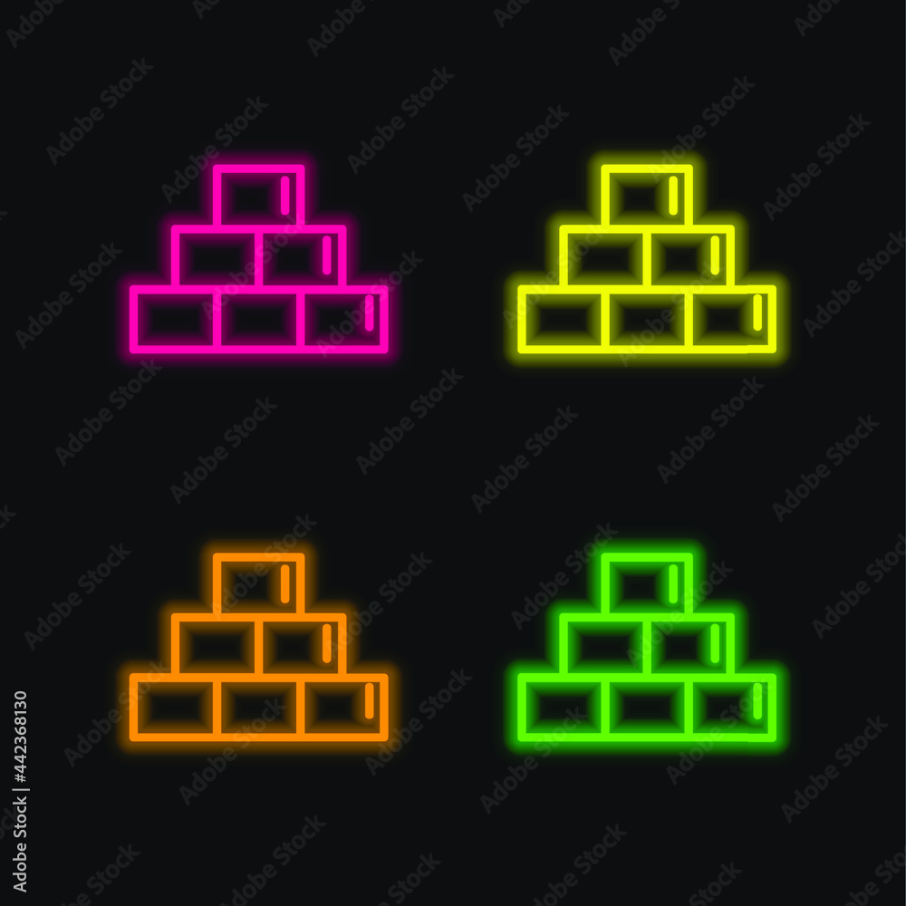 Bricks Outline Symbol Inside A Circle four color glowing neon vector icon Bricks Outline Symbol Inside A Circle four color glowing neon vector icon