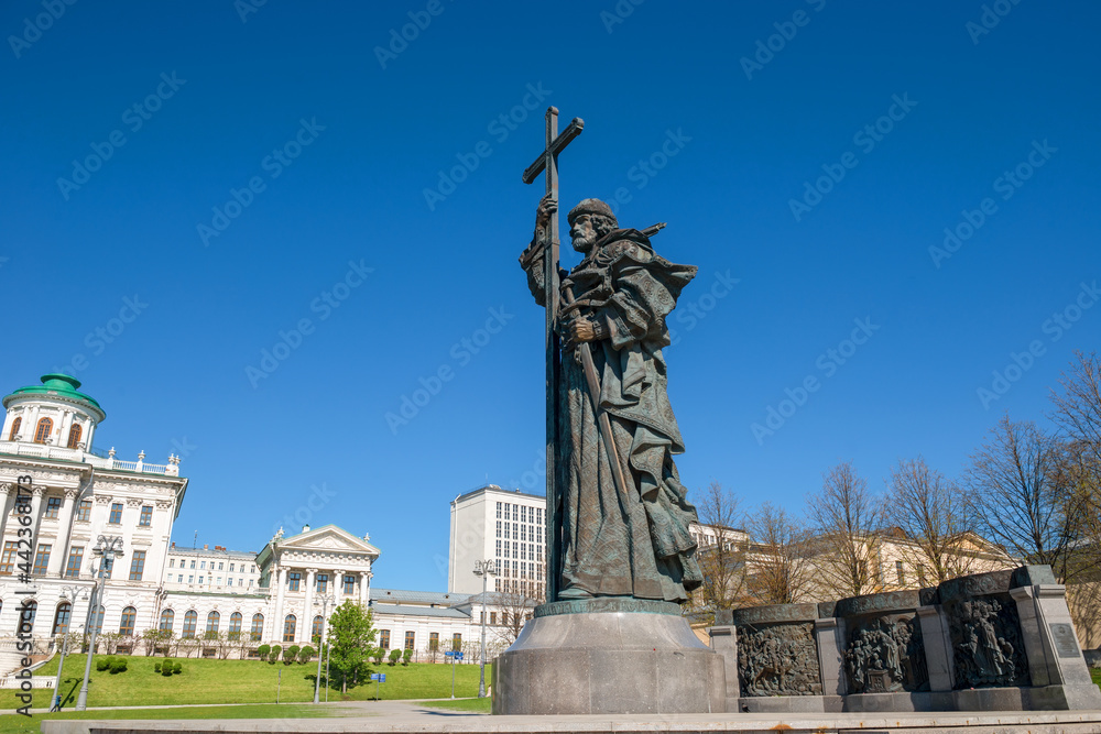 Monument to the Holy Equal-to-the-Apostles Prince Vladimir Svyatoslavich, the Baptist of Russia installed on Manezhnaya Street, opposite the House of Pashkov