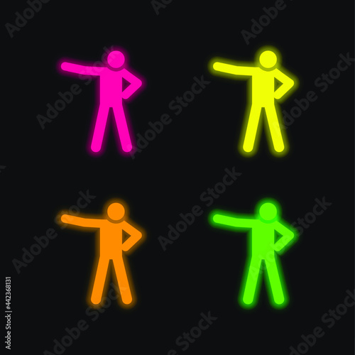 Breakdance four color glowing neon vector icon