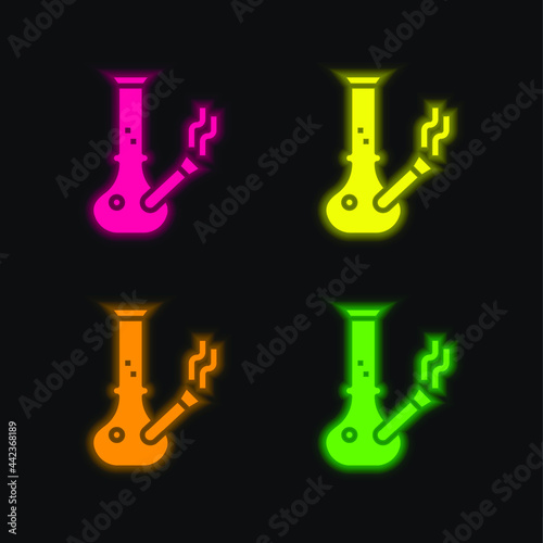 Bong four color glowing neon vector icon