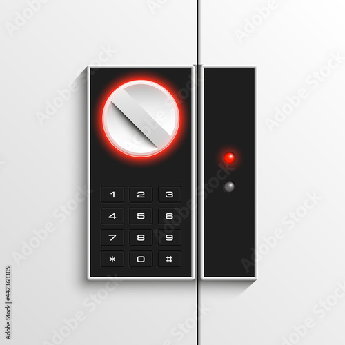 Steel safe pin code entry panel image. Armored box background. Door safe bank vault combination lock. Reliable Data Protection. Long-term savings. Deposit box safe icon.Protection personal information