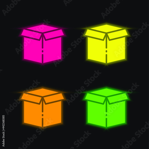 Box four color glowing neon vector icon