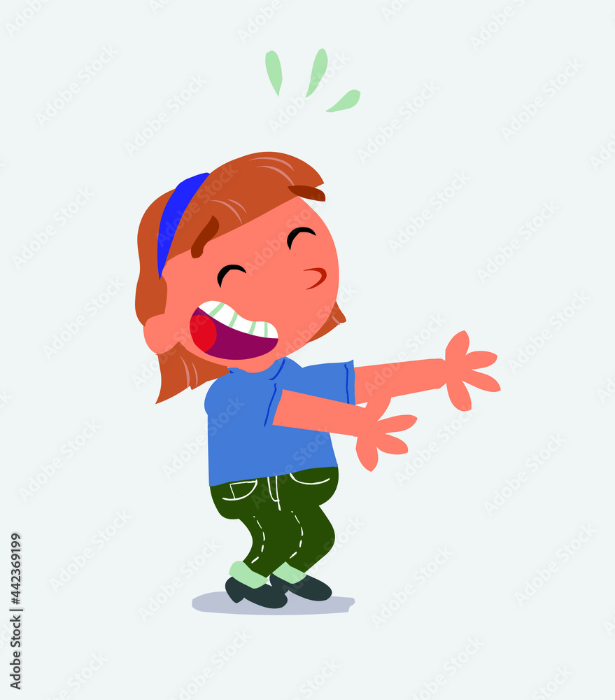 cartoon character of little girl on jeans shrinks somewhat shy. cartoon character of little girl on jeans shrinks somewhat shy.