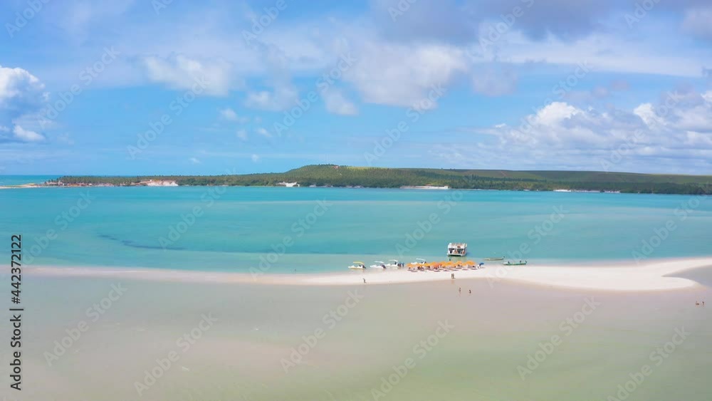 Drone flight over Conchas beach in Barra de São Miguel, Alagoas, Brazil Drone flight over Conchas beach in Barra de São Miguel, Alagoas, Brazil