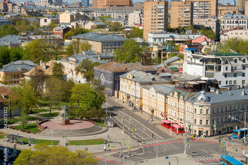 Top view of the roofs of residential buildings on Prechistenka street, Moscow