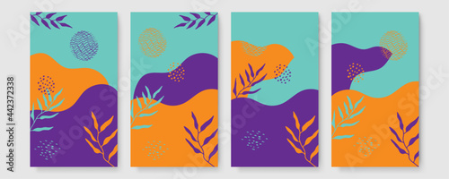 Universal trendy organic floral flower leaf boho art abstract birthday thanksgiving templates. Good for poster, card, invitation, flyer, cover, banner, placard, brochure and other graphic design.