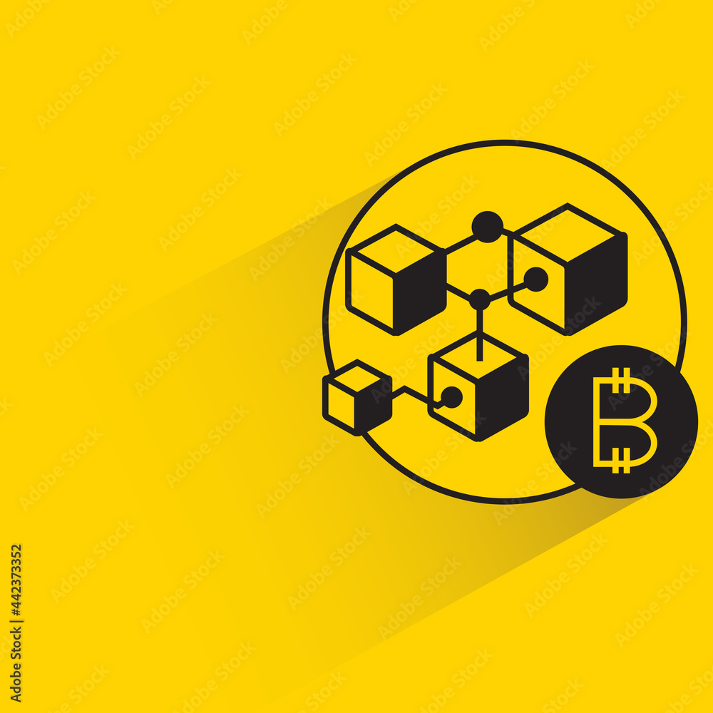 bitcoin and cubes with shadow on yellow background bitcoin and cubes with shadow on yellow background