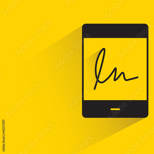 e signature on smartphone icon on yellow background