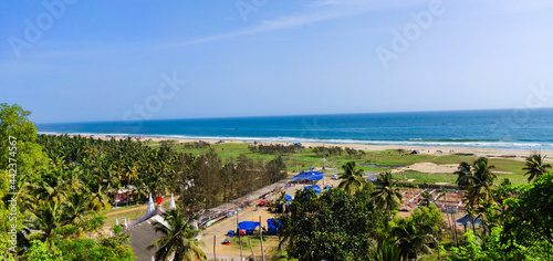 puvar beach of kerala view from a hill in daytime with greenary surrounding photo