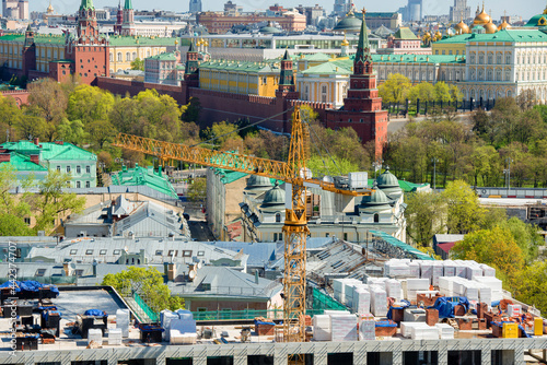 Top view of the reconstruction of an old building near the Moscow Kremlin Moscow