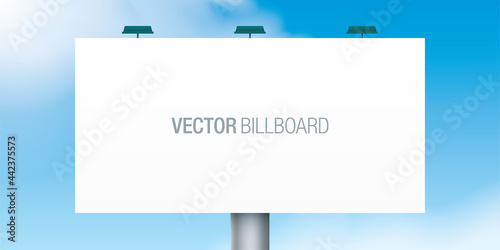 Billboard standing on a blue sky background. Vector mock-up of an advertising banner with copy space.