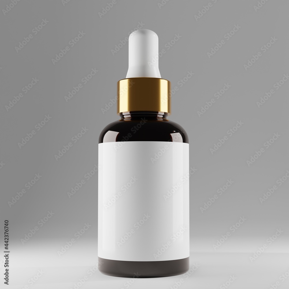 amber brown dropper glass bottle with gold lid blank label for mockup