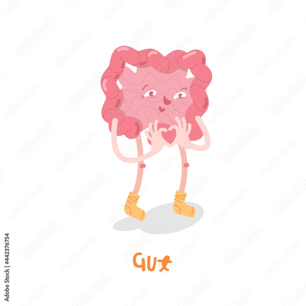 Gut digestion character. Human internal organ sign. Gut digestion character. Human internal organ sign.