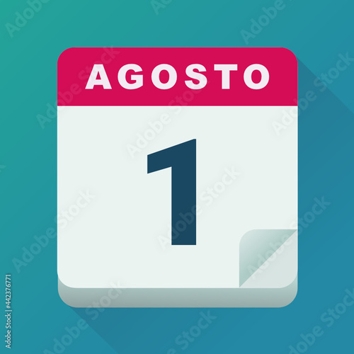 Calendario del 1 de agosto sobre un fondo azul (diseño plano)