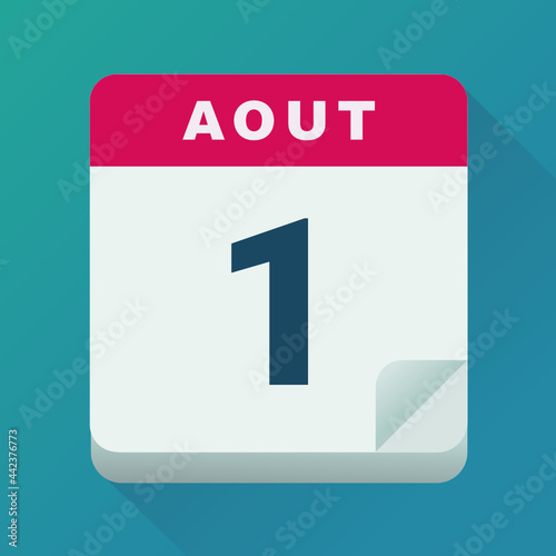 Calendrier du 1 août sur un fond bleu (flat design)