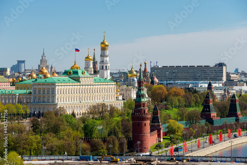 Aerial view of the Moscow Kremlin and the Grand Kremlin Palace on a spring day